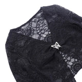 Dark Lace See Through Mall Gothic Women T-shirts Emo Sexy Grunge Aesthetic Flare Sleeve Crop Tops Y2k Black V-neck Alt Tees-Outfit
