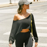 Street Style Languid Shoulders Loose Simple Leisure Long-Sleeved Shawl Hottie Umbilical Thin