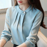 Mujer De Moda 2021 Blouse Women Long Sleeve Women Blouses Shirts Stand Collar Chiffon Blouse Shirt Women Tops Blusa