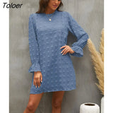Loose O-neck Dot A-line Dress Women Long Sleeve Elegant Boho Mini Dress 2022 Spring Summer Woman Fashion Beach