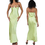 Women Sling Bodycon Flower Embroidery Long Dress Evening Party Summer Clothes Sleeveless Skinny Dress Sexy Club-Outfit