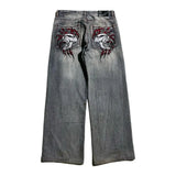 Skull Embroidered Baggy Jeans Hiphop Hip Hop Street Retro Trousers With Old Wide Legs-Outfit