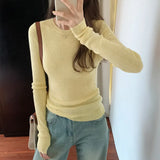 Pure Color Slim, Slim, Skinny, Bottomed Sweater, A New Autumn Style Soft Waxy Round Collar With A Long-Sleeved Blouse-Outfit