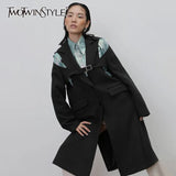 TWOTWINSTYLE Hollow Out Woolen Coats For Women Lapel Collar Long Sleeve High Waist Slim Jackets Female 2020 Clothing Fashion