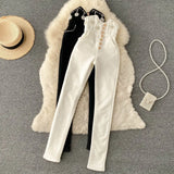 Winter Thick Warm Trousers For Women Fashion High Waist Skinny Pants Spring Design Chic Beading Streetwear Long