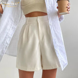 Summer Pink Shorts Women 2022 Fashion High Waist Office Shorts Ladies Streetwear Wide-Leg Classic Simple Unisex
