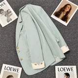 Toloer Suit Jacket Female 2024 Spring New Korean Version Of Fashion Suit Blue Fried Street Foreign Style Design Jacket-Outfit