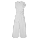 Sleeveless Jumpsuits Female Patchwork Tunic High Waist Ankle Length Wide Leg Trousers 2022 Summer OL Clothes