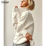 Warm Turtleneck Sweater Women Drop Shoulder Knitted Winter Oversized Pullover Long Sleeve Loose Knitting Tops