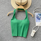 Summer Basic Halter Sexy Camisole Women Elastic Waist Design Slim Strap Top Korean Female Y2K Backless Beach