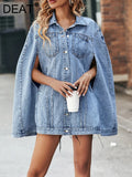 Women's Denim Coat Sleeveless Hollow Out Single Breasted Patchwork Solid Color Jackets 2024 Summer New Fashion 29L2051-Outfit