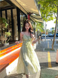 Sweet Strap Evening Midi Dress for Women Elegant Party Female Fairy Beach Bodycon Dress Korean Fashion Summer 2023