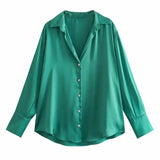 Women's Multi-Color Silk-Sense Silk-Sense Long-Sleeved Shirt Top Women