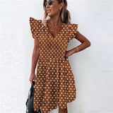 Dress 2021 Women Ruffle Spring Street Sexy Casual Slim Thin Beach Party O Neck Mini Polka Dot Dress Vestidos De