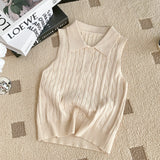 Chic Summer French Niche Polo Collar Sleeveless Knitted Top Girl Slime With Solid Color