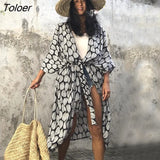 2023 Autumn Beach Kimono Swimwear Women Print Bikini Cover Ups Swimsuit Fashion Loose Plus Size Beachwear Hooded