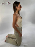 Knitted Sleeveless Camis Top for Women Summer 2022 Y2K Sexy Backless Tie Up Halter Tops Club Party
