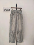 Women's Jeans Diamond Spliced High Waist Long Loose Straight Wide Leg Burrs Denim Pants 2024 Summer New Fashion 29L2711-Outfit