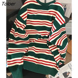 Autumn Spell Color Striped Hoodies Female Pullover Thin O-neck Long Sleeve Korean Top Women Sweatshirt High Street