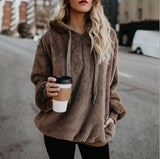Women Fleece Hoodies 2021 Long Sleeve Hooded Pullover Sweatshirt Autumn Winter Warm Zipper Pocket Fur Coat Plus Size