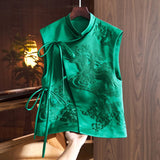 Vest Jacket Women's Spring And Summer New Style Guochao Retro Heavy Industry White Stork Embroidery With Chinese Style Horse Clip Jacket-Outfit