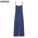 Rompers Women Jumpsuits 2021 Summer Sleeveless Playsuits Casual Ankle-Length Wide Leg Pants Vintage
