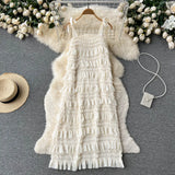 Ruffled Solid Women Summer Dress 2022 Zipper French Style Elegant Temperament Ladies Long Beach Sweet