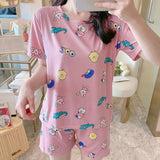 Fashion Silk Pajamas Sets for Women 100% Cotton PJS Satin Soft Sleepwear Atoff Home Kawaii Lounge