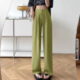 Toloer Leg Pants Female Spring And Autumn High Waist Loose Large Size Pants Hanging Sense Camel Color Autumn Thin Narrow Version Straight Pants Suit Pants-Outfit