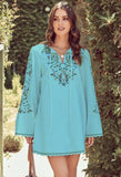Kaftan Flower Print Neckline And Cuff Long Sleeve