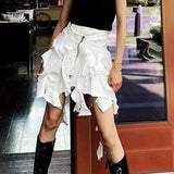 Streetwear Skirt For Women High Waist Asymmetrical Irregular Hem Solid Mini Skirt Female Summer Clothing