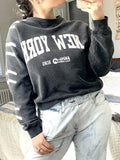 Faded Graphic Sport Sweatshirts Woman Autumn Cotton Washed Black Pullover Casual Vintage Classic Gray-black
