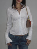 Simple Commuting Style Slim Thin Collar Buckle Foundation Solid Color Woven Long-Sleeved Shirt Top