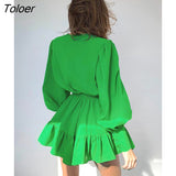 Casual Purple Lantern Sleeve Mini Dress Female Ruffled A-Line Dresses For Women O-Neck High Waist Bodycon Dress Autumn