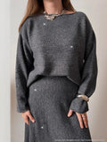 New Lazy Wind Loose Top + Fishtail Dress Set Women's Round Collar Knitting Set