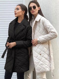 Thicken Waist Lace-up Parkas Women Long Sleeve Turn Down Collar Coat Female Slim Casual Elegant Windproof Warm
