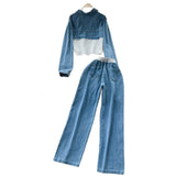 Kong-Flavored Casual Suit Women's High-Waisted Thigh-Legged Straight Trousers Two Sets Of Stylish Lapel Jacket