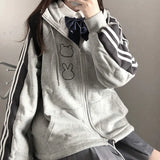 QWEEK Kawaii Hoodie Women Zip Up Sweatshirt Preppy Style 2021 Korean Fashion Zipper Tracksuit Cute Tops Thick Harajuku