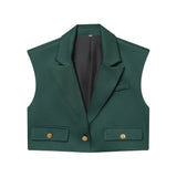 New Women's Short Lap Collar Vest Vest Top High Waist Broad Leg Trousers