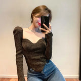 2020 New Chic Korean Sueter Mujer Vintage Square Collar Elegant Female Pullovers Autumn Winter Knit Slim Jumper