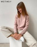 WOTWOY Casual Turtleneck Sweater Women Autumn Winter Basic Long Sleeve Knitted Pullovers Women Oversized Solid Sweater