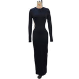 Toloer Women's Wear 2024 Autumn / Winter New Fashion Color Slim Round Collar Long-Sleeve Finger Set Dress-Outfit