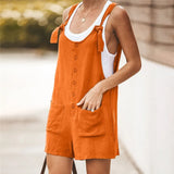 Jumpsuit Summer Sleeveless Solid Short Rompers Overalls Casual Button Pocket Strapless Woman Suspenders Bib Short