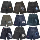 Selling Popular Style Y2K Hip Hop Original Dormitory Gothic Style Funny Style Printed Denim Shorts For Men-Outfit