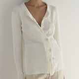 Slim Knitting Sweater For Women V Neck Long Sleeve Solid Minimalist Cardigan Female Korean Fashion Style New