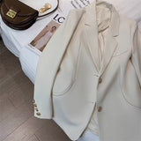 Toloer Suit Jacket Female GJ Sense Spring Autumn 2024 New White Korean Version Fashion Long Small Suit-Outfit
