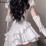 Clothes Fashion Two Piece Set for Women Sweet Puff Sleeve Crop Tops Irregular Ruffles A-line Skirt Suit Fashion Y2k