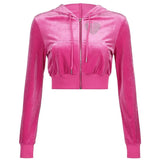 Jackets Women Y2k Pink Velvet Cropped Zip Up Hoodie Streetwear Long Sleeve Heart Diamond Rhinestone Sweatshirt Set with