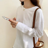 Spring And Autumn Dress New Loose White Bottomed Shirt For Women With Medium-Long Cotton Long-Sleeved T-Shirt Inside-Outfit