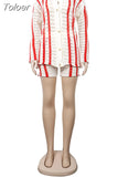 Striped Knitted Lapel Long Sleeve Single Breasted Tops and Shorts Two Piece Sets Womens Outfits Autumn 2023